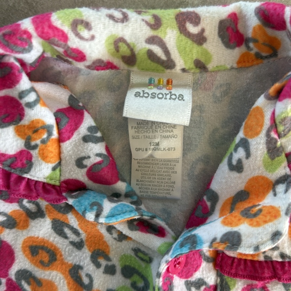 *Gently Worn* Absorba 2 Piece Soft Colorful Print Flannel Pajama Set - 12M - Picture 4 of 9